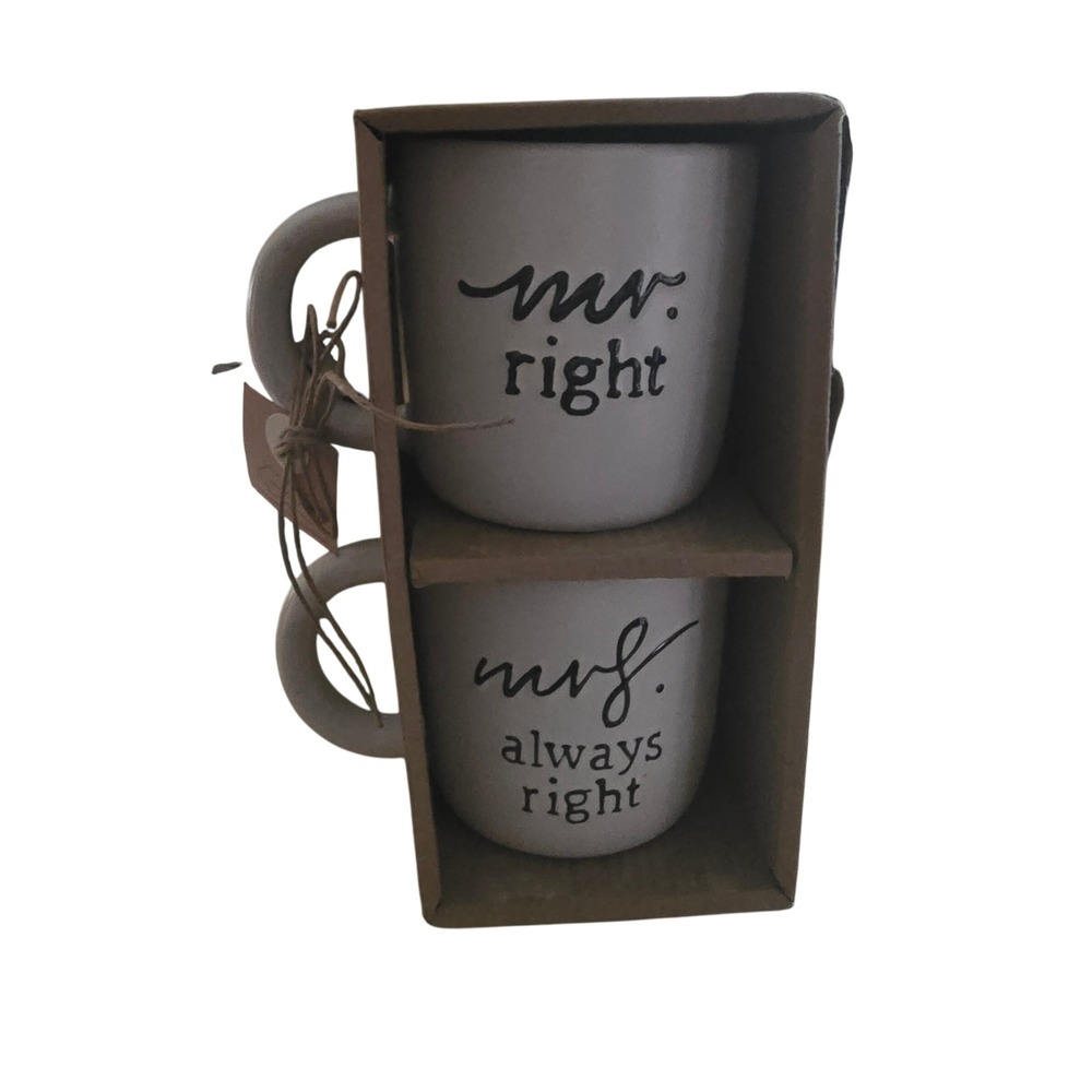 Mud Pie Mr Right Mrs Always Right Mug Set White Ceramic Wedding Gift New